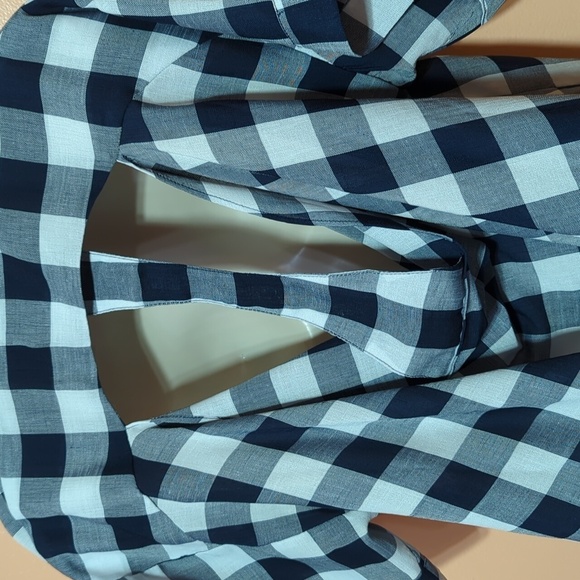 TOV Los Angeles Plaid Cut Off Hi Lo Button Up Shirt Blouse Sz 38 - Picture 10 of 10